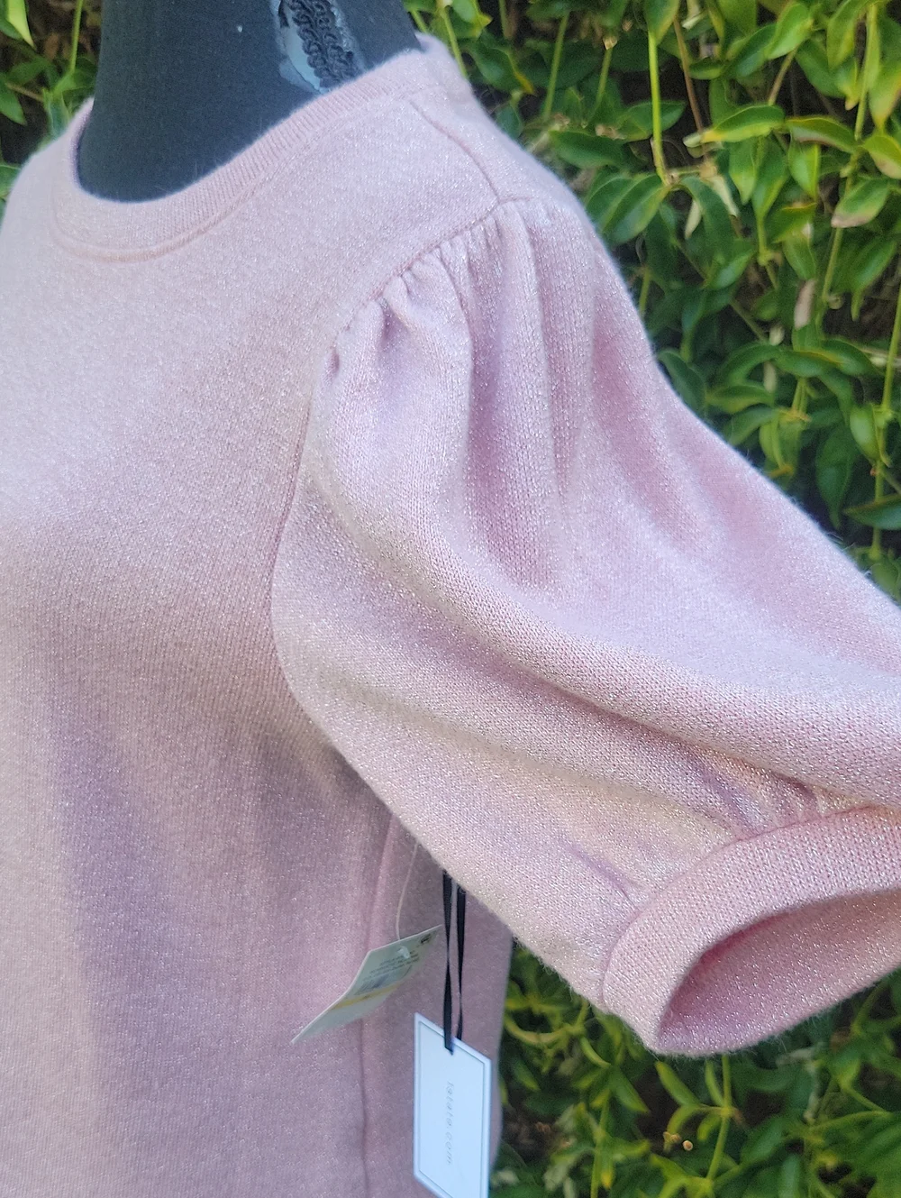 1. State Pink Puff Short Sleeve Sweater Top With Silver Metallic Weave M